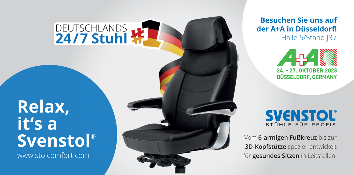 StolComfort GmbH: Anzeige zur A+A 2023 Düsseldorf für Svenstol Stühle